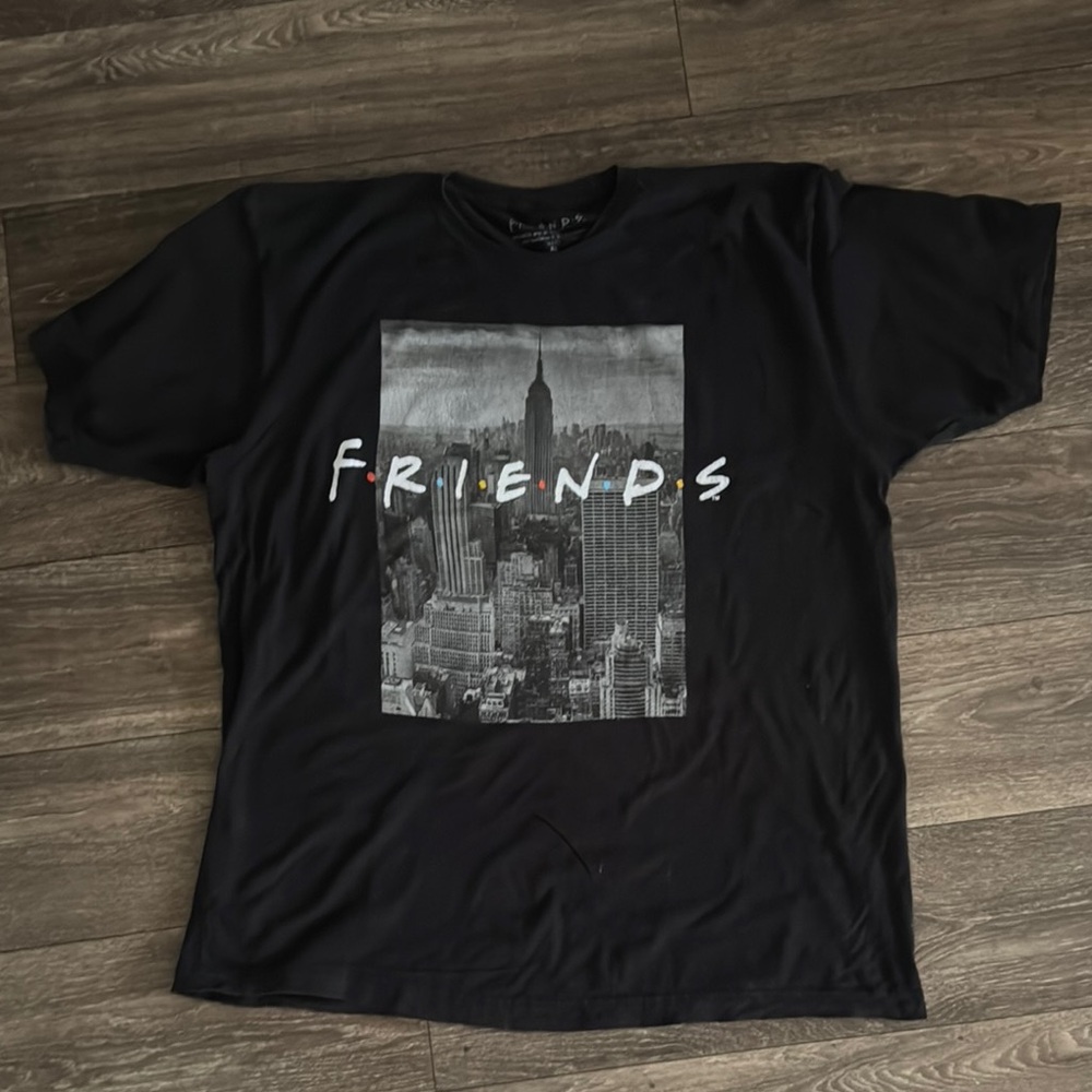 FRIENDS Black Short Sleeve Tee with Cityscape Design